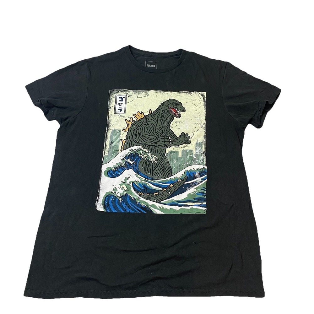 Godzilla The Great Wave Japanese Black T Shirt Size M Anime Illustration